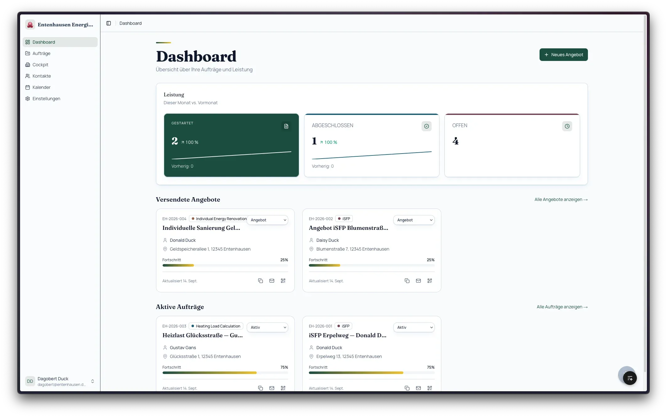 Dashboard der Benefit App