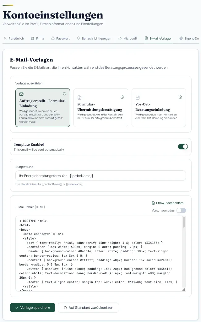 E-Mail-Vorlagen in der Benefit App