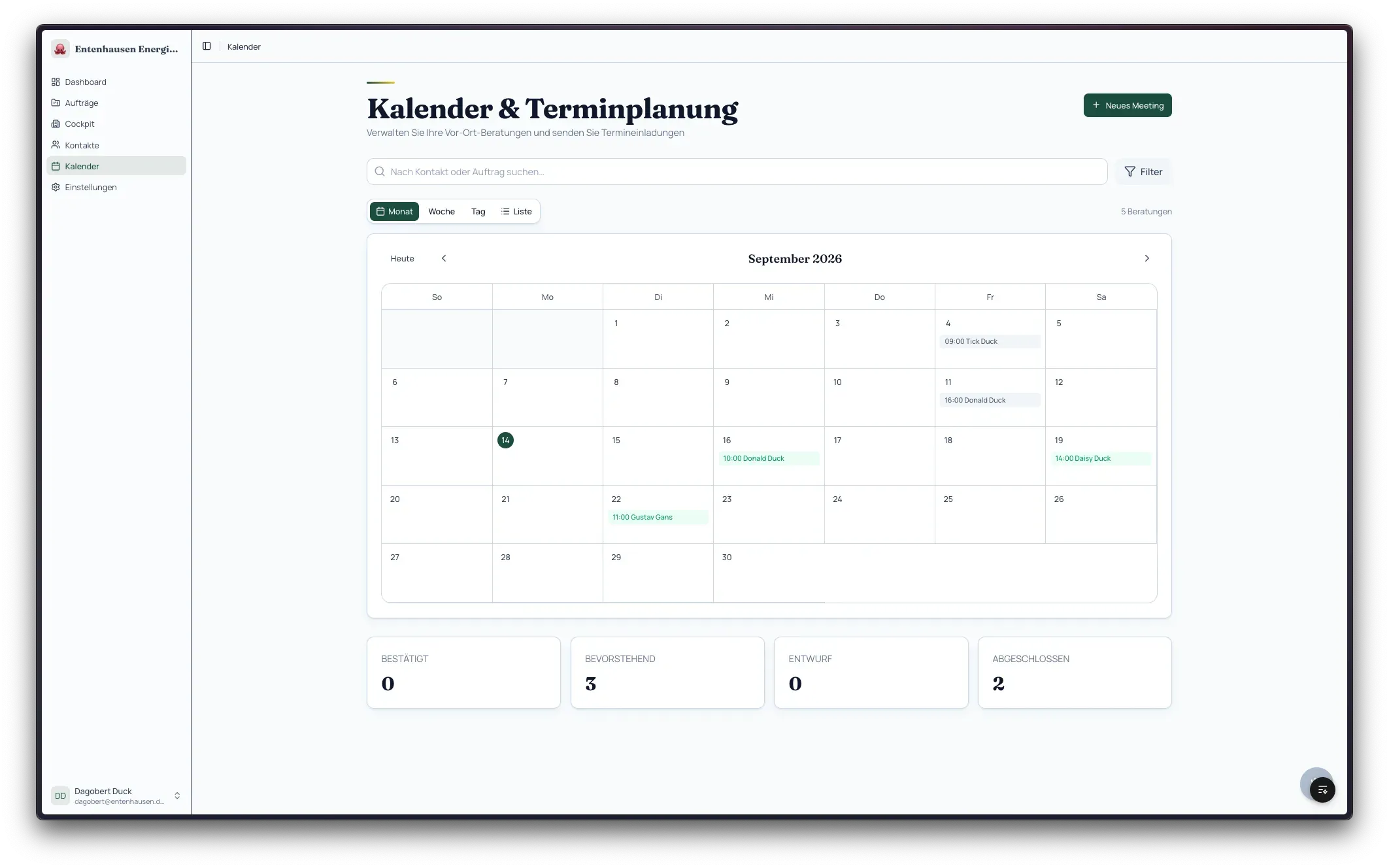 Kalender der Benefit App