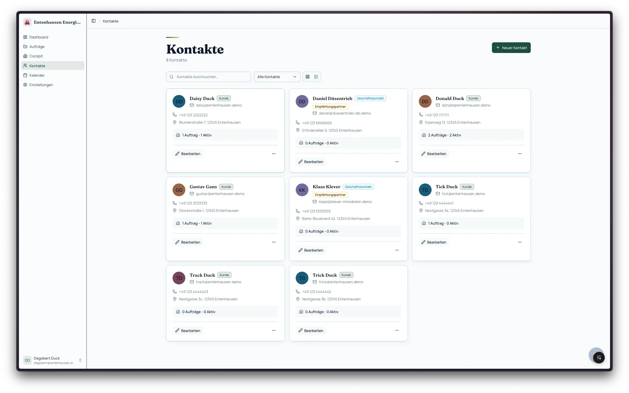 Kontakte-Ansicht der Benefit App